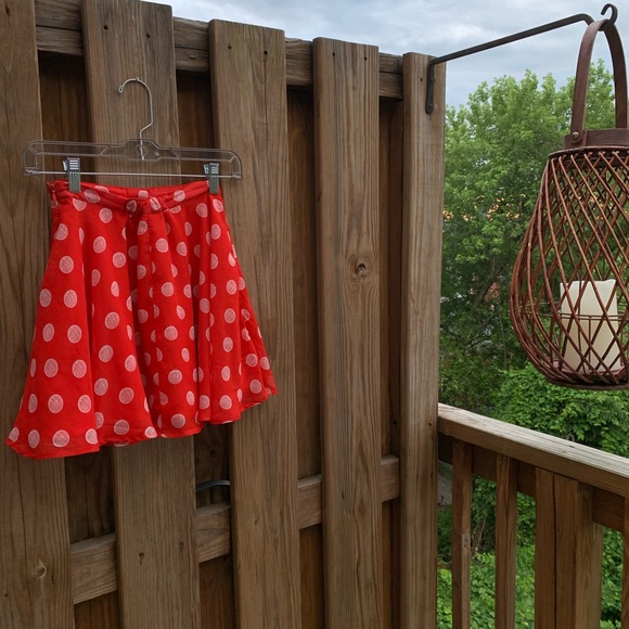 Material Girl Red Dotted Flouncy Skirt - Picture 3 of 9